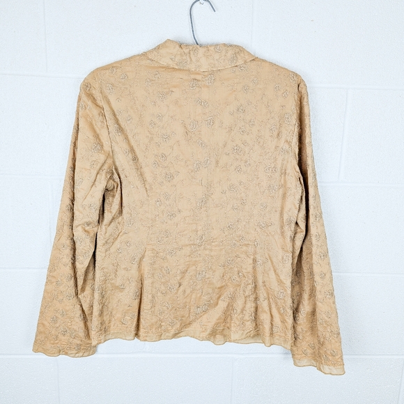 J. Jill 100% Cotton Lightweight Jacket Blazer Yellow Tan Embroidered Pockets 8 - Picture 6 of 10